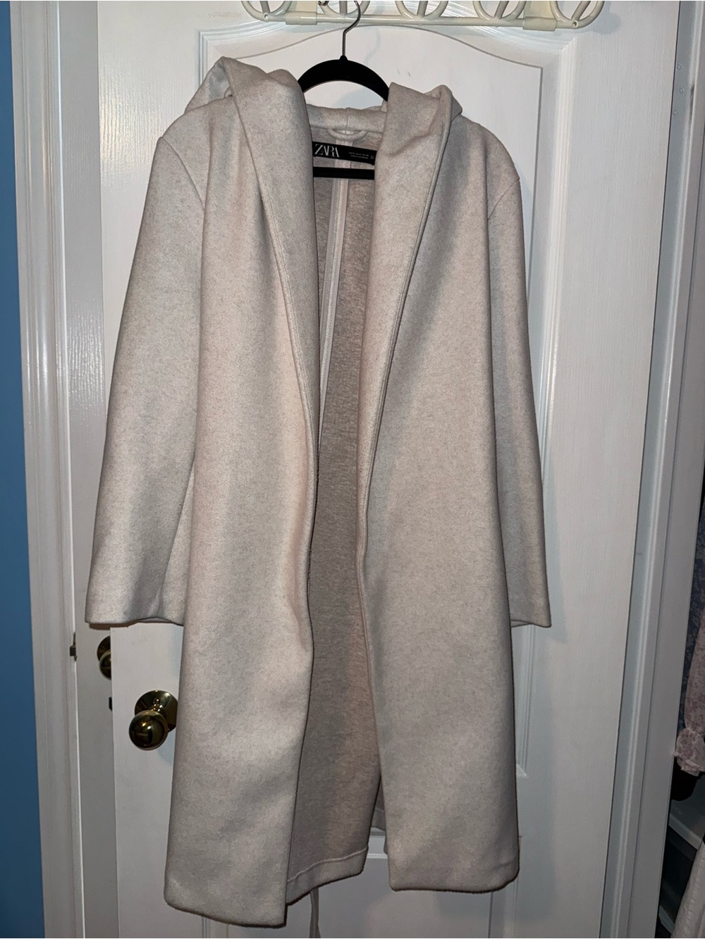 Zara Cream Hooded Open-Front Coat